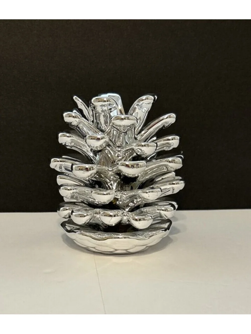 Teleflora Glass Pinecone Votive Candle Holder Silver 4.5